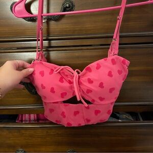 Pink bustier/corset tank top w hearts!